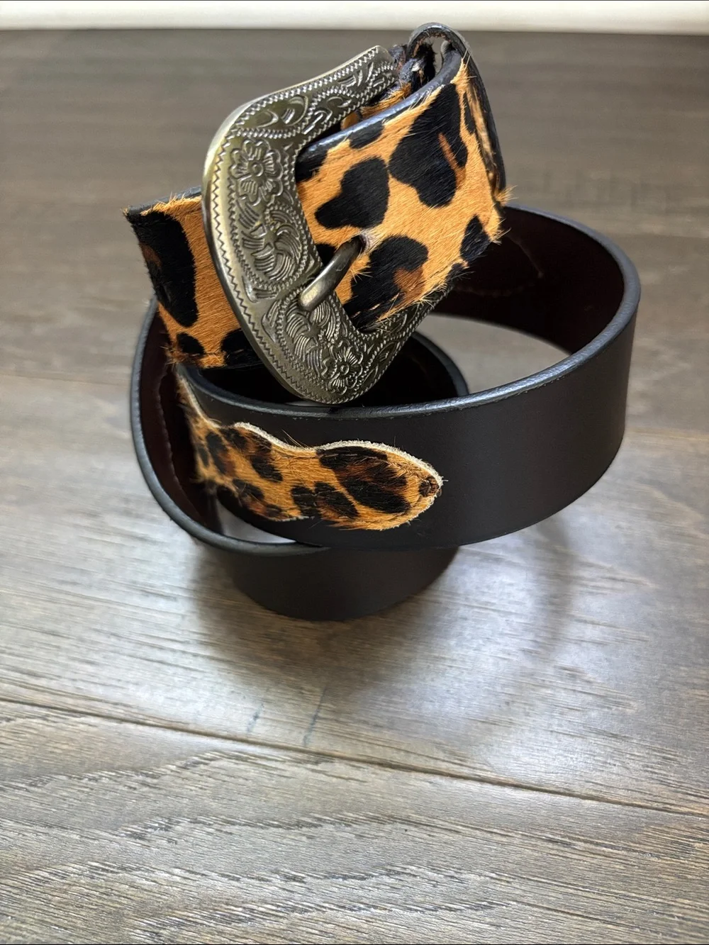 American Bison Genuine Leather,hair hide/leopard print,bronze/brass,Western